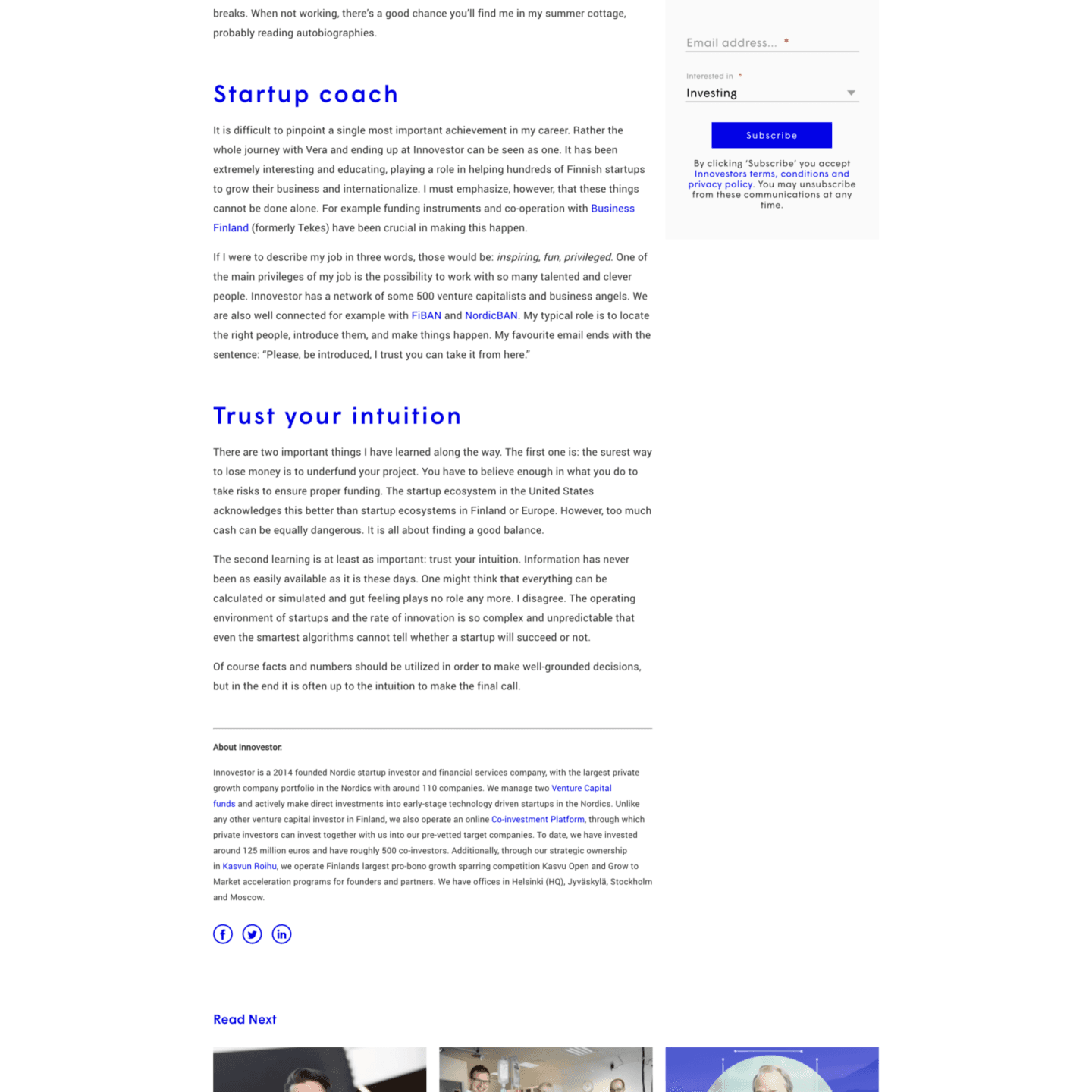 Innovestor website post page screenshot