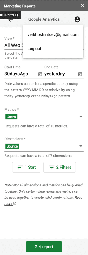 Screenshot of the marketing reports logout button.