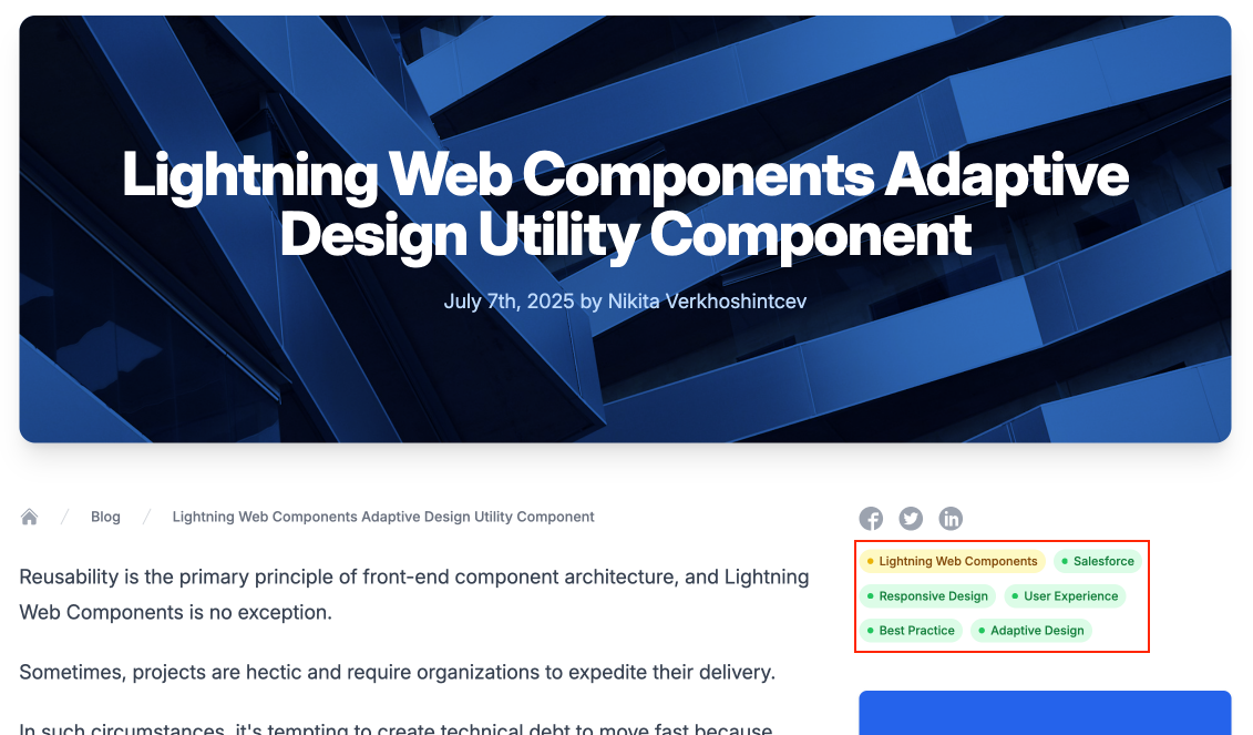 Screenshot of the sample post page from this website with a taxonomy.